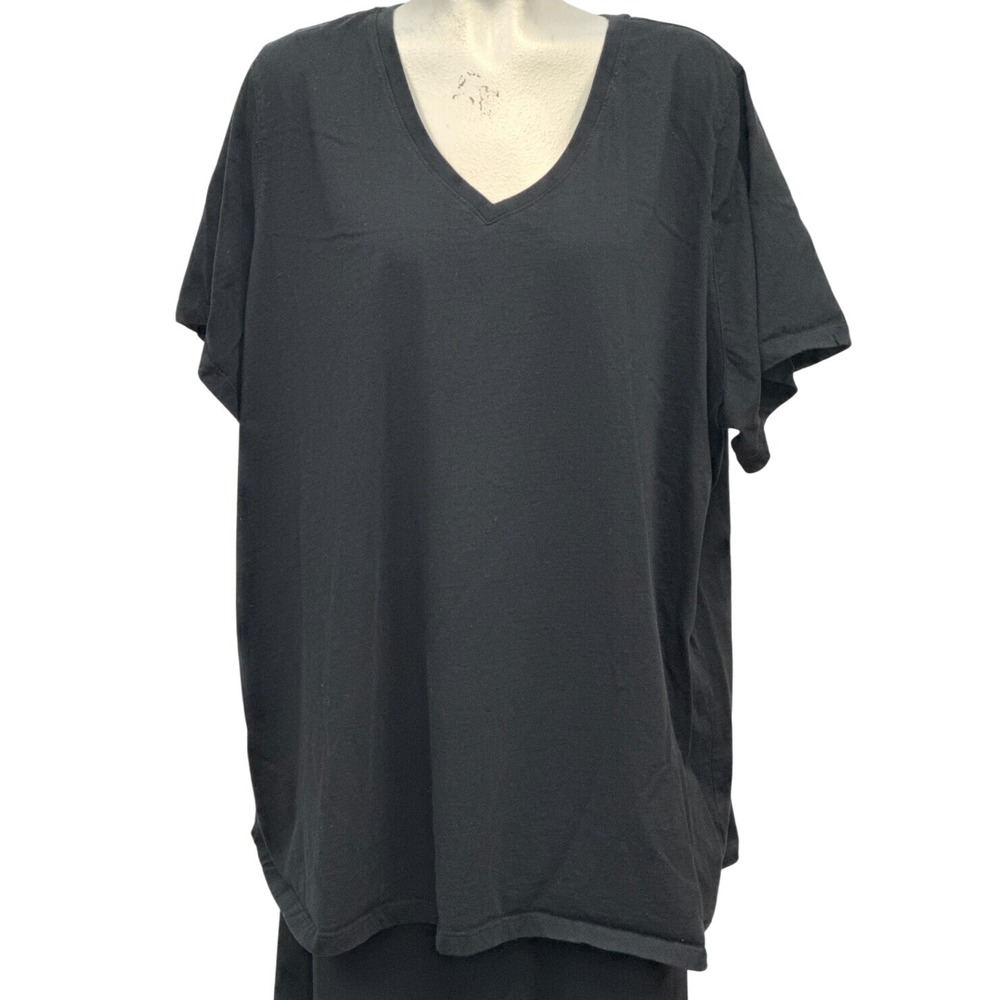 Woman Within Black Plain V-Neck T-Shirt Plus Size 4X 34/36‎ Short Sleeve Cotton